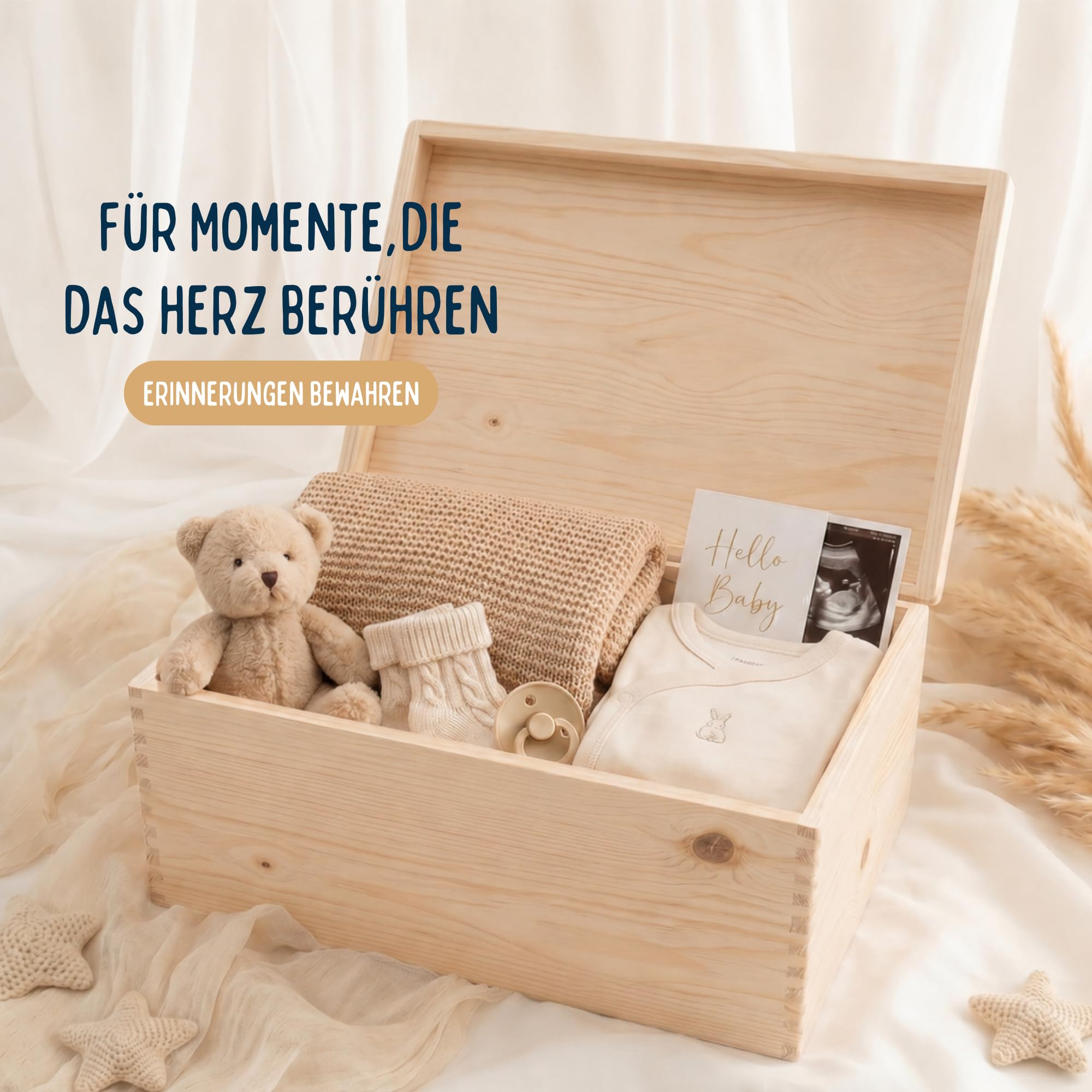 Generisch Erinnerungsbox Baby, personalisierte Holzkiste mit Klappdeckel, Aufbewahrung von Erinnerungen, Geschenk zur Geburt und Taufe, Geburtsgeschenk Jungen und Mädchen (Bär pink, 40x30x13 cm)