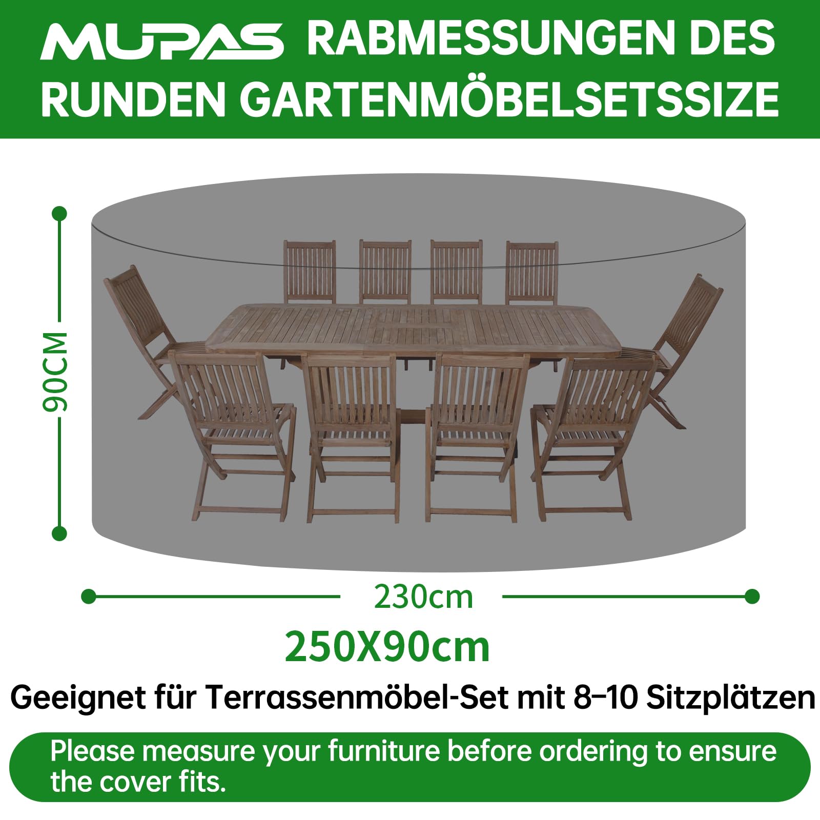 Funda Muebles Exterior Impermeable 420D,para ratán redondos 250x90cm