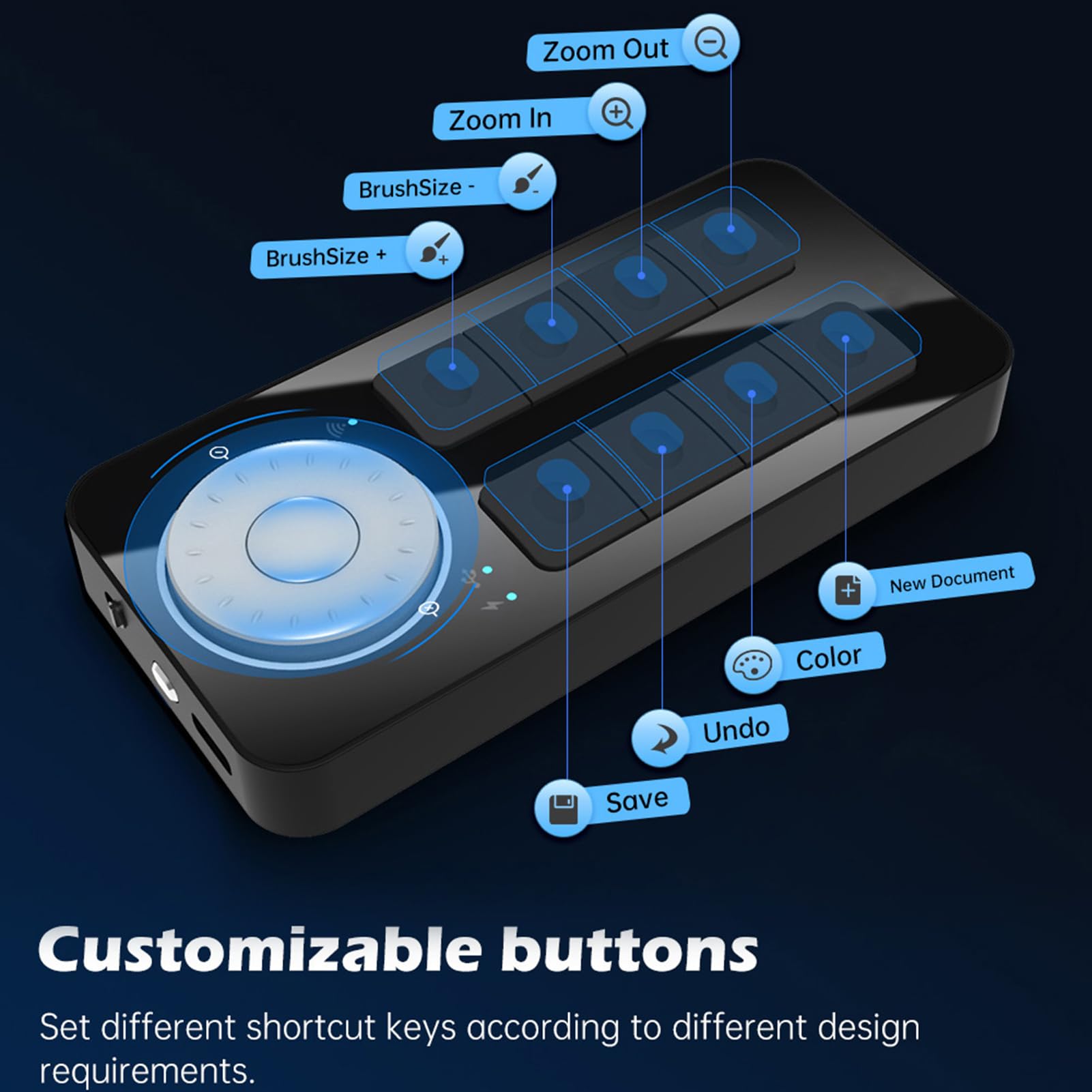 PUSOKEI Tastatur mit 8 Tasten und Wählrad, Programmierbare -Bluetooth-Tastatur mit Kabellosen Tastenkombinationen für Zeichentabletts, OLED-Display, 2,4 G WLAN und USB-C-Kabel