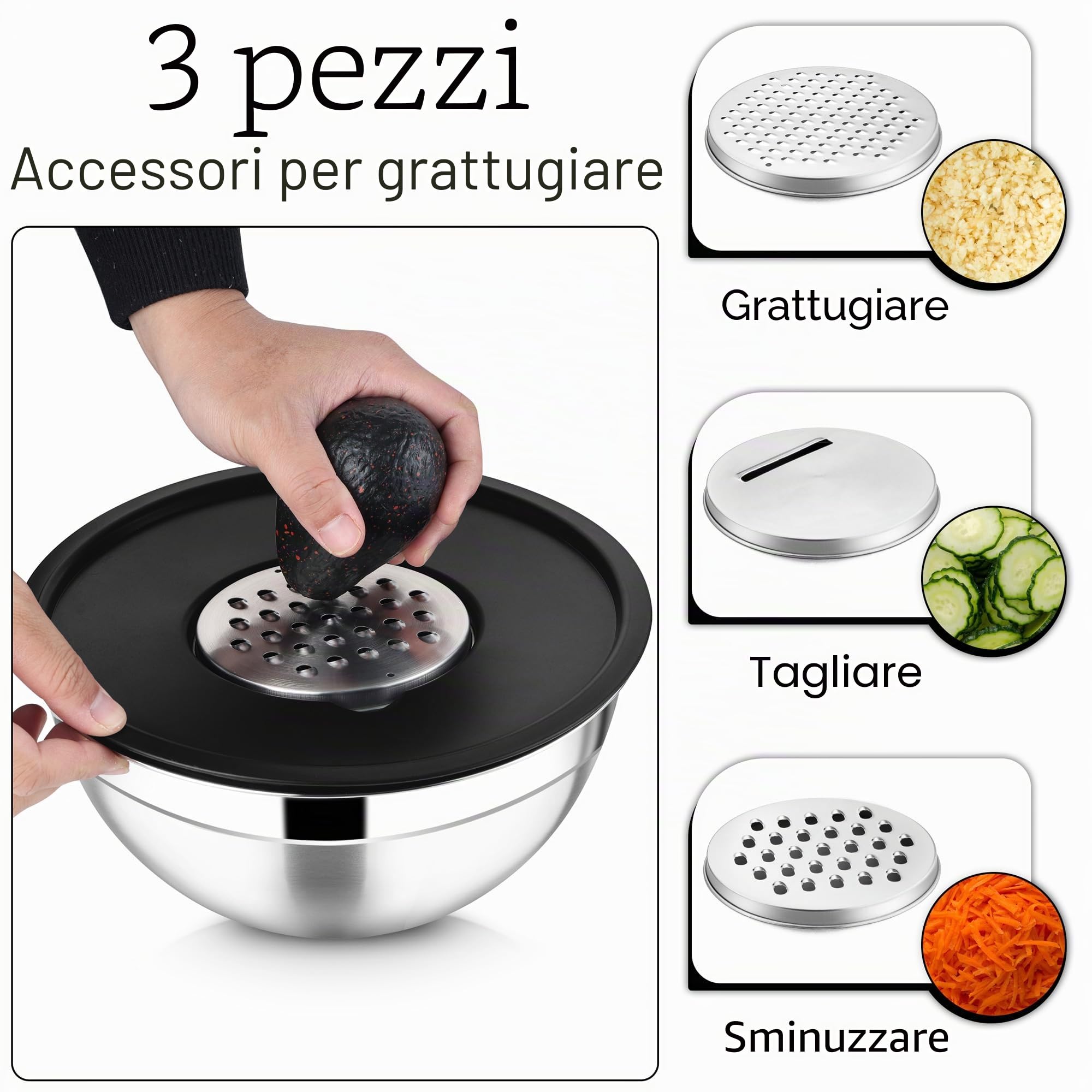 Joyfair Set ciotola in acciaio inox con inserti per grattugiare (nero)