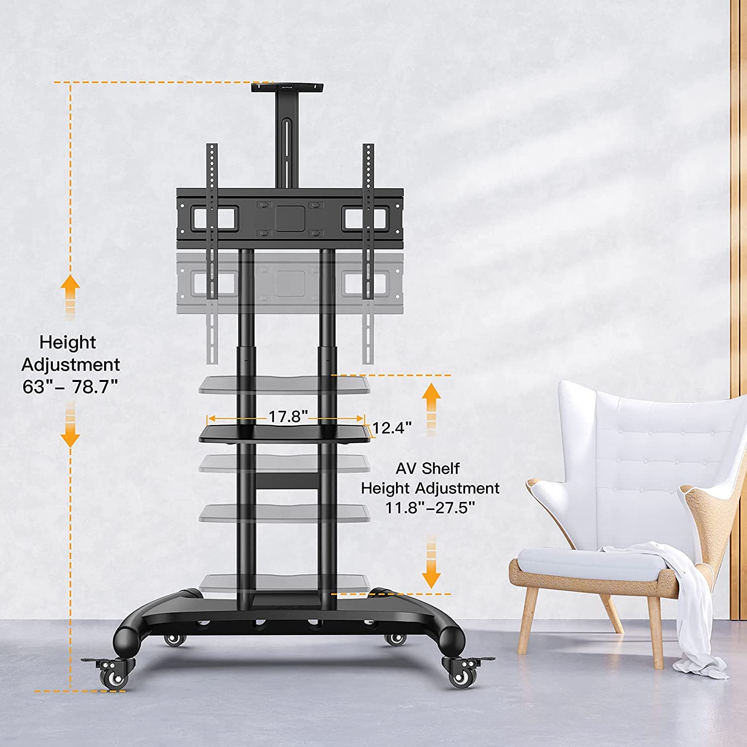 SKADE Mobile TV Cart for 3275 Inch Flat/Curved LED/LCD/OLED TVs