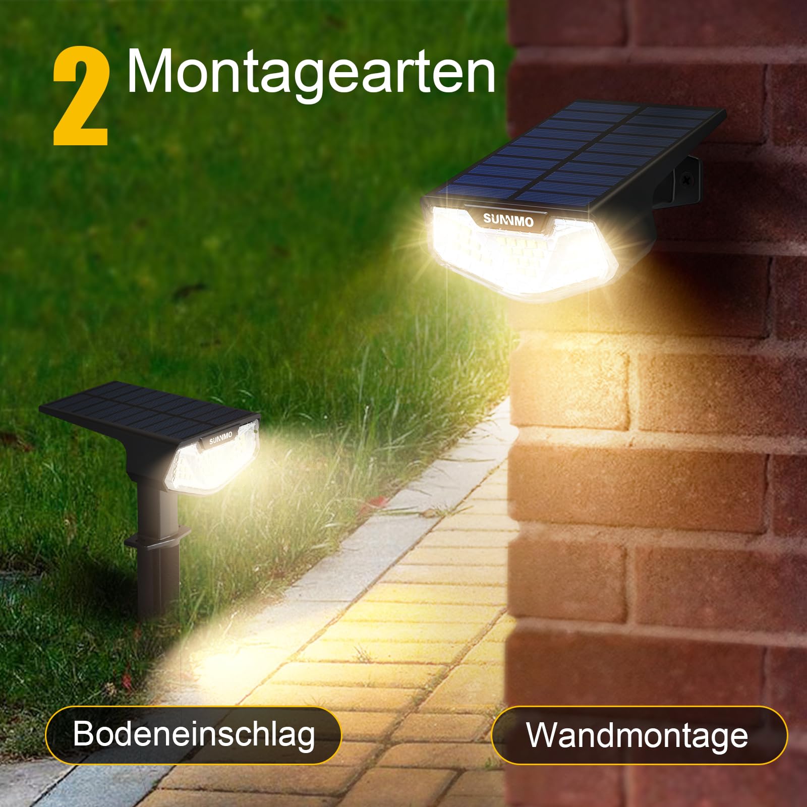 Solarlampen für Außen Garten 32 LED Solarstrahler IP65 Wasserdicht 3000K Warmweiß 4 Stück
