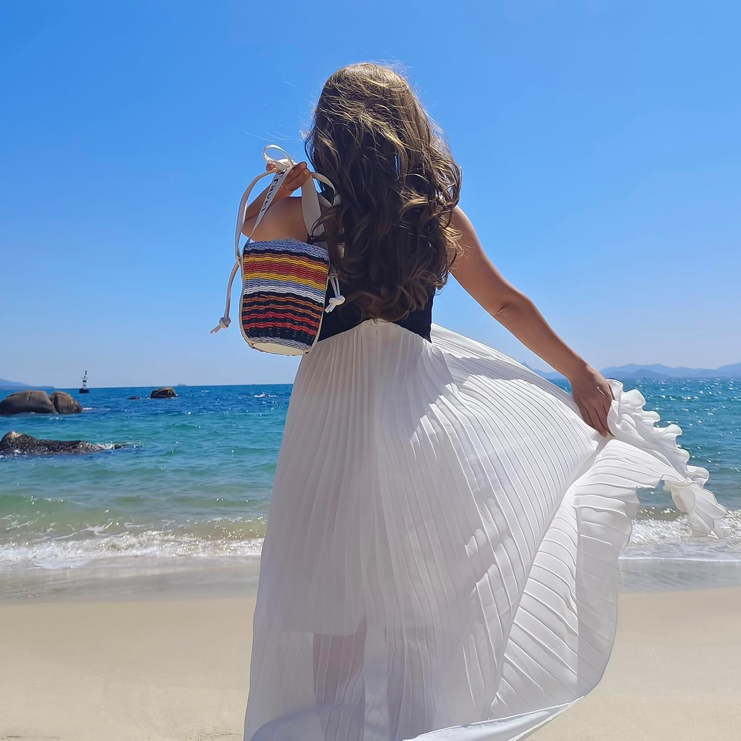 JBRUN Pearl Flower Straw Woven Tote Bag Summer Beach Rattan Handle Bucket Bag Straw Purses and Handbags for Women - Image 9