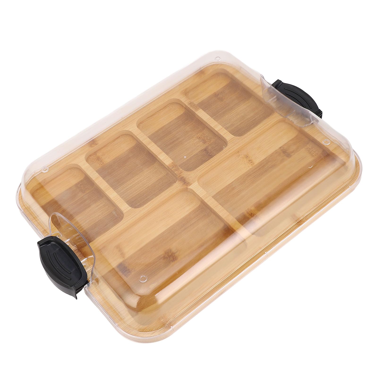 Planches à Charcuterie, Planche à Fromage en Bambou avec Compartiments, Plateau de Charcuterie en Bois et Plateau de Service Alimentaire avec Couvercle Verrouillable Transparent