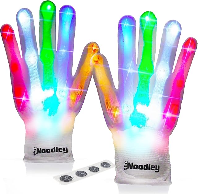 The Noodley Skeleton Kids Toys for Boys LED Light Up Gloves Sensory Toy for Autistic Children Cosplay Halloween Costume Stocking Stuffers Ages 4 5 6 7 (Small, White)