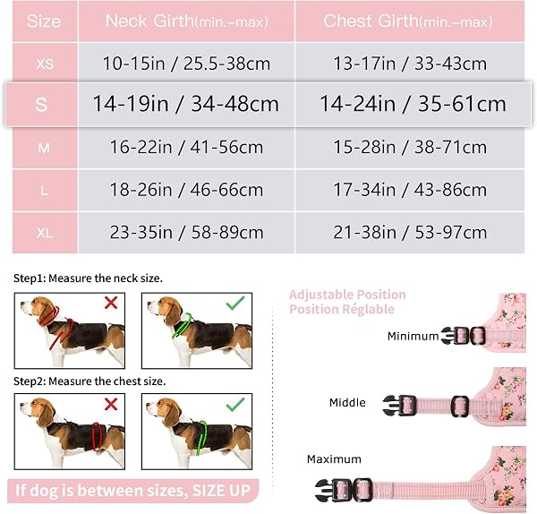HEELE Pettorina Cane con Motivo Stampato, Riflettente Pettorina Addestramento Cani Anti Tiro con 2 Ganci in Metallo + Comodo Maniglia, Gilet per Cani Regolabile per Camminare, Fiori-Rosa, S - 2