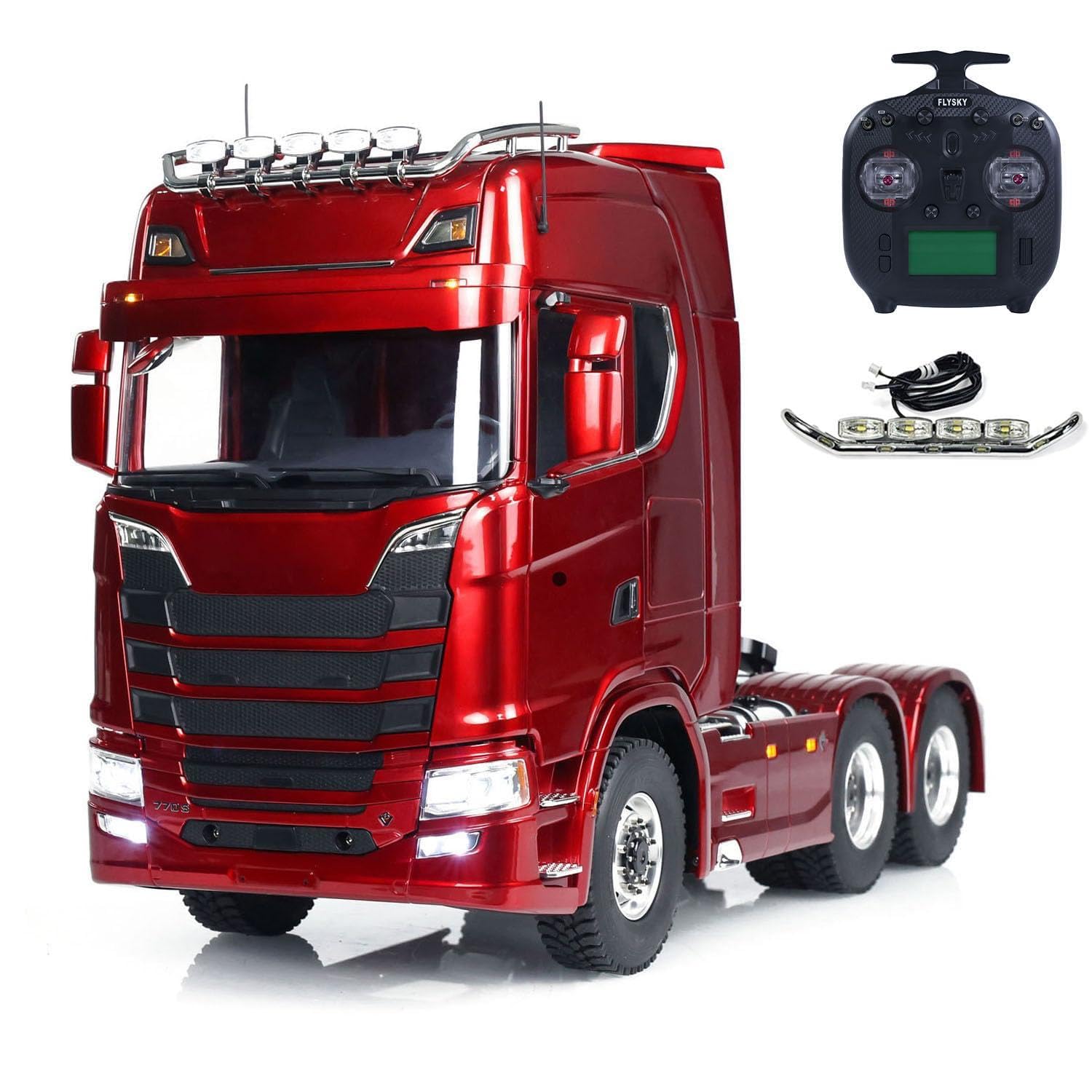 wheelfun 1/14 6X6 RC Traktor LKW Metall Chassis Differentialschloss Achsen Licht Sound System Fernbedienung Auto 2-Gang-Getriebe Hobby Grade Modell (Burgundy)
