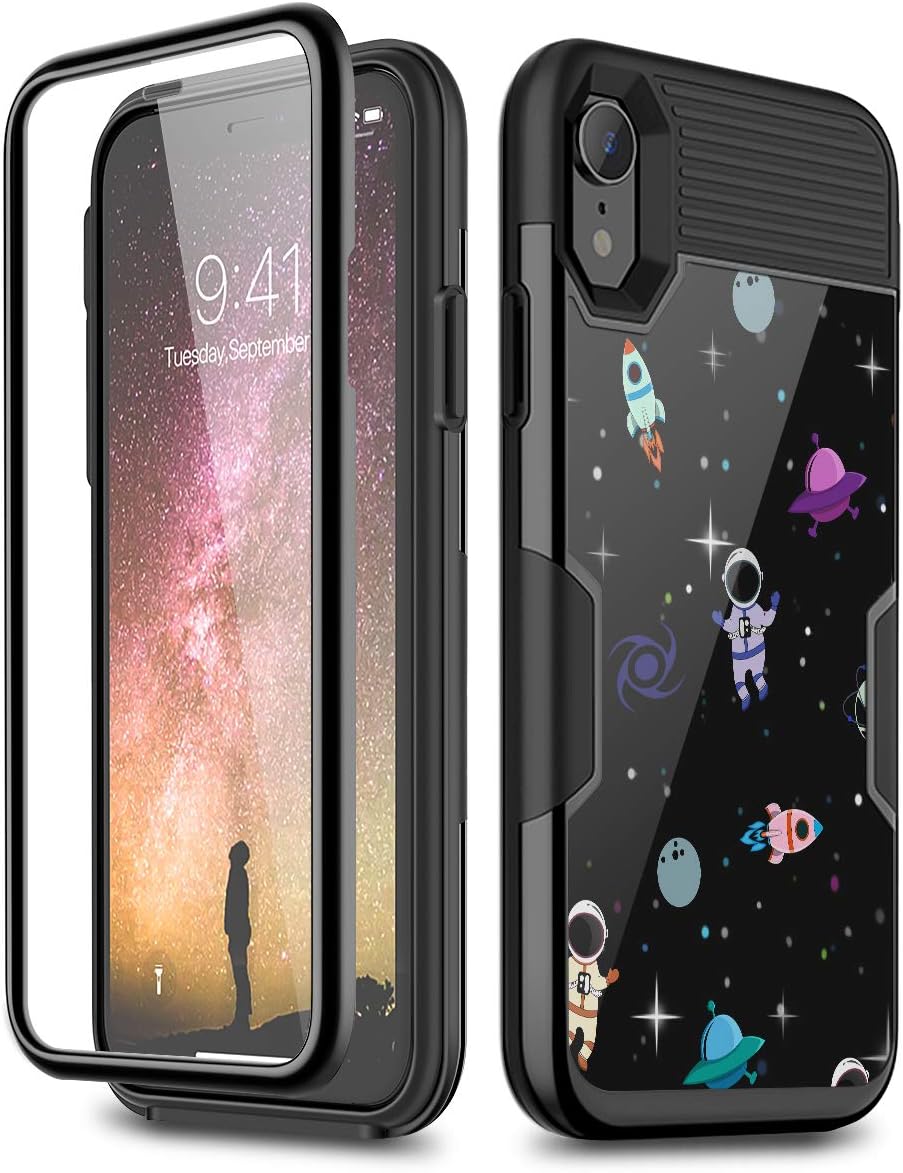WeLoveCase iPhone XR Case with Built-in Screen Protector, 360 Full-Body Protection 3 in 1 Hybrid TPU Bumper Cosmic Space Cover Case for iPhone XR 6.1 Inches, Black Space