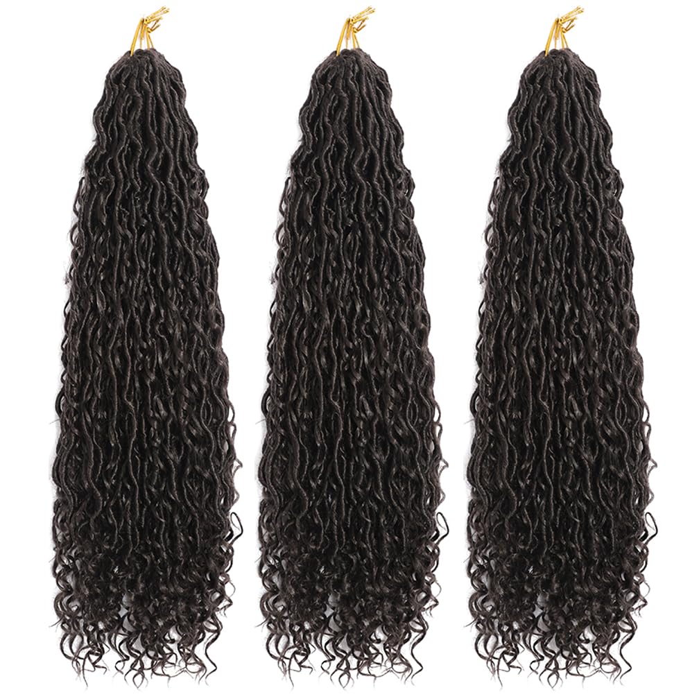 Goddess Locs Crochet Hair Ombre Black to Gray 22 Inch 3 Packs Bohemian Faux Locs Crochet Hair With Curly Ends Pre Looped Hair Extensions 16 Roots/Pack(1B/Gray)