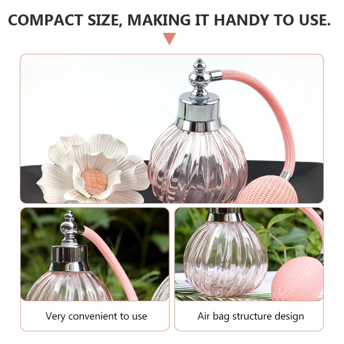 Botella Rosa Pulverizadora de Vidrio Perfume en 90ml Cómodo Atomizador y Fácil de Limpiar para Fragancias y Aceites Esenciales