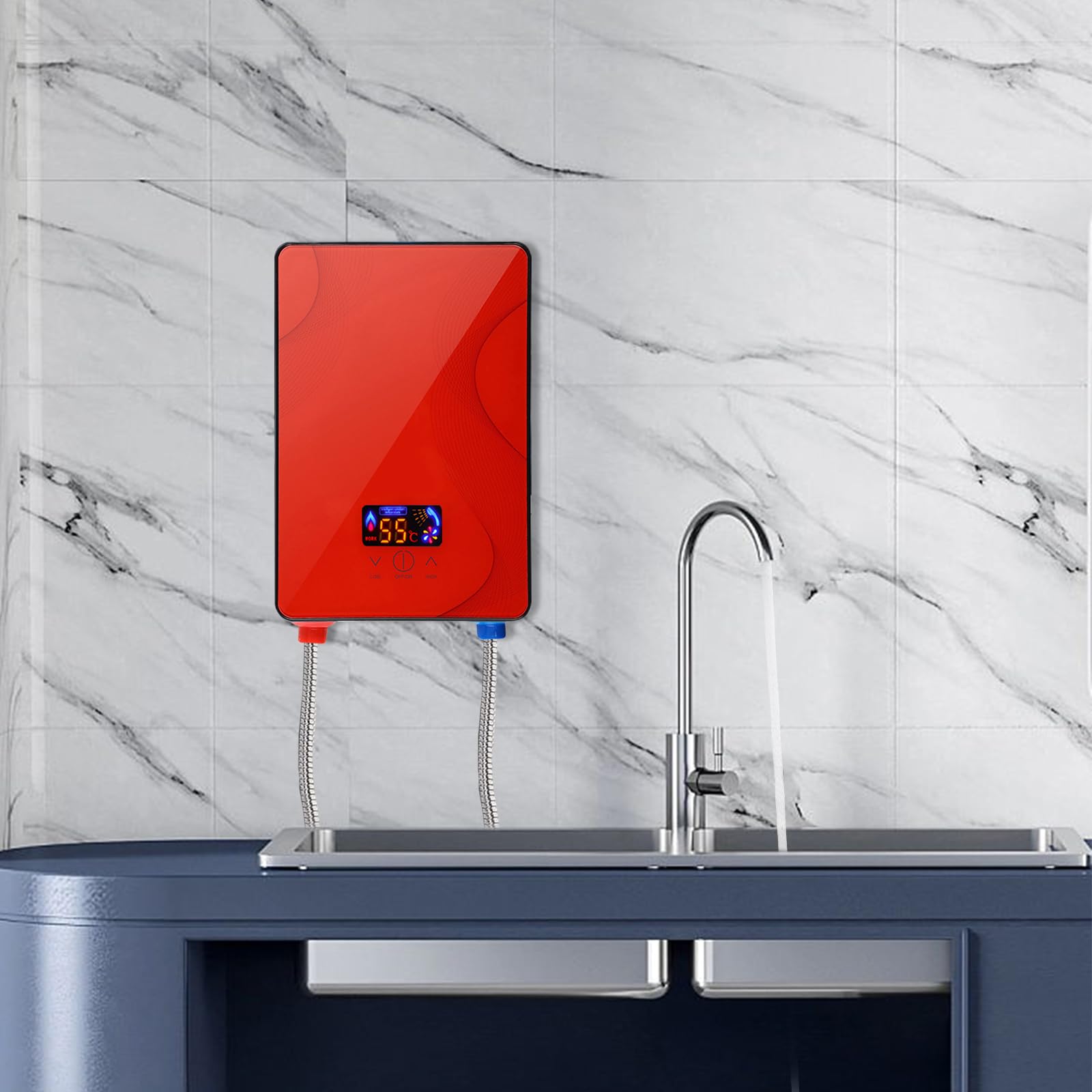 Chauffe-eau électrique numérique instantané 6500 W 220 V - Chauffe-eau sans réservoir pour douche et cuisine avec eau chaude instantanée - Classe énergétique A++ - Protection IP25 + écran LCD