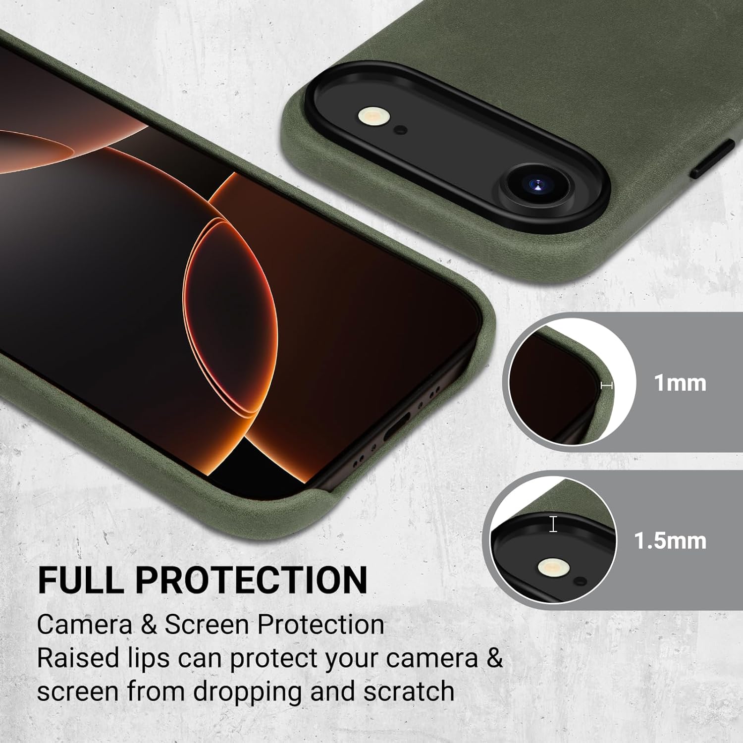 Belemay Handcrafted Crazy Horse Leather Case for iPhone 17 Air, Compatible with MagSafe, Vintage Aesthetic, Two-Tone Effect, Unique Patina, Camera Control Button, Metal Buttons (6.5"), Pine Green - Image 8