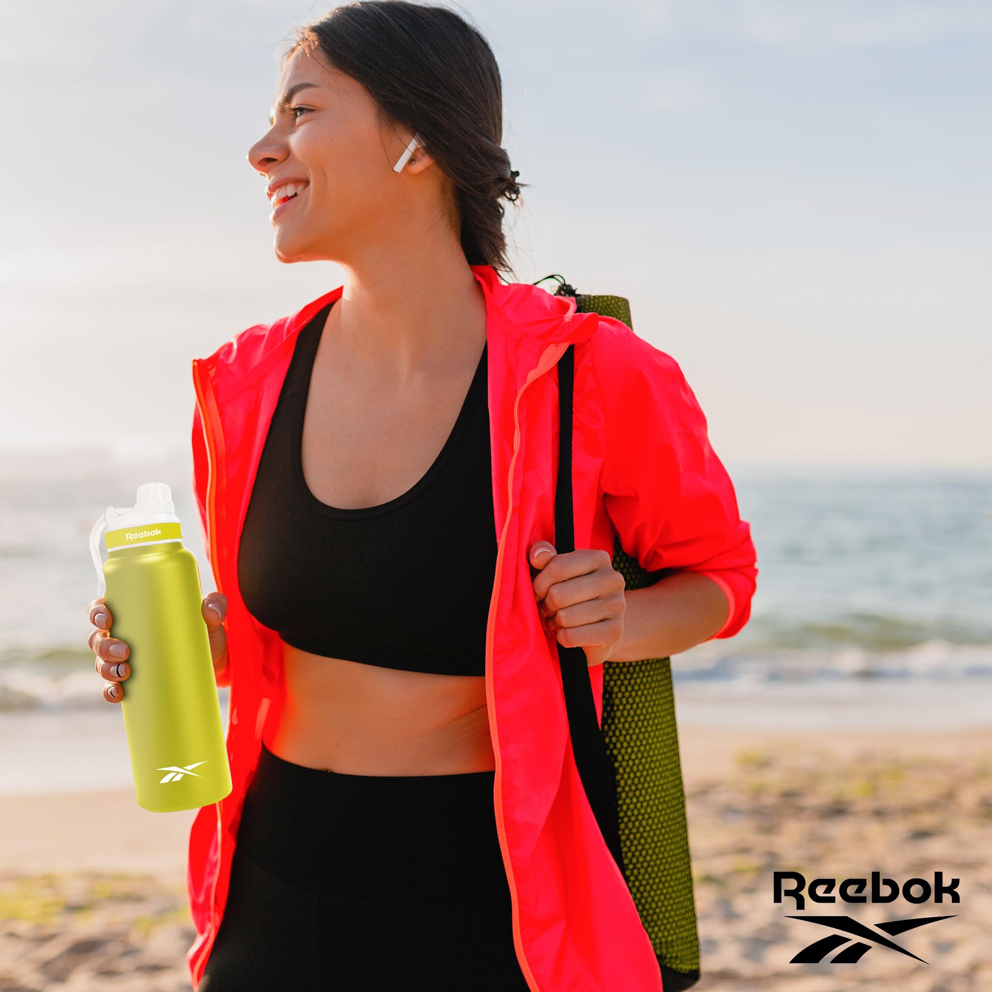 Reebok Borraccia in acciaio inox con design atletico, borraccia termica da 907,2 ml, con coperchio Chug – Borraccia sportiva a doppia parete isolata sottovuoto, senza BPA (giallo)