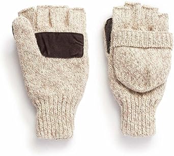 HOT SHOT Men s The Sentry Wool Fingerless Pop-Top Mittens Oatmeal, Insulated for Cold Outdoor Weather