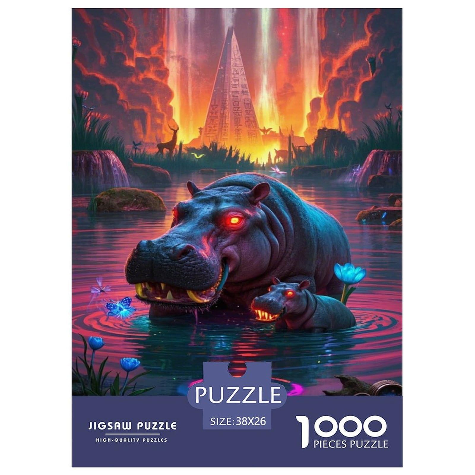 Puzzles Hippopotamus 1000 Piece Challenge Game for Adults,Glowing Plants Impossible Jigsaw Puzzles 1000 Piece Educational Game Home Decoration 38x26cm/1000pcs
