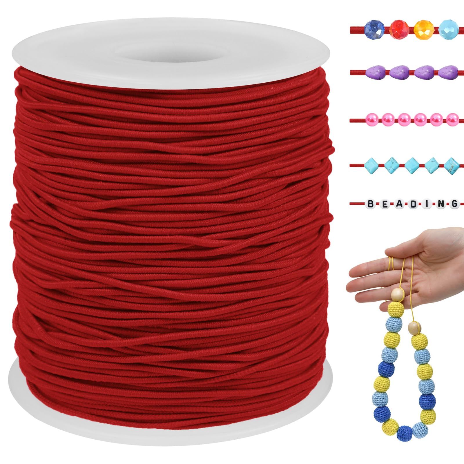 LEREATI Red Elastic Cord for Jewellery Making 1.2mm x 100m Elastic Thread for Bracelets Elastic Bracelet String Round Stretchy String for Bracelets, Necklaces, Sewing, DIY Crafts