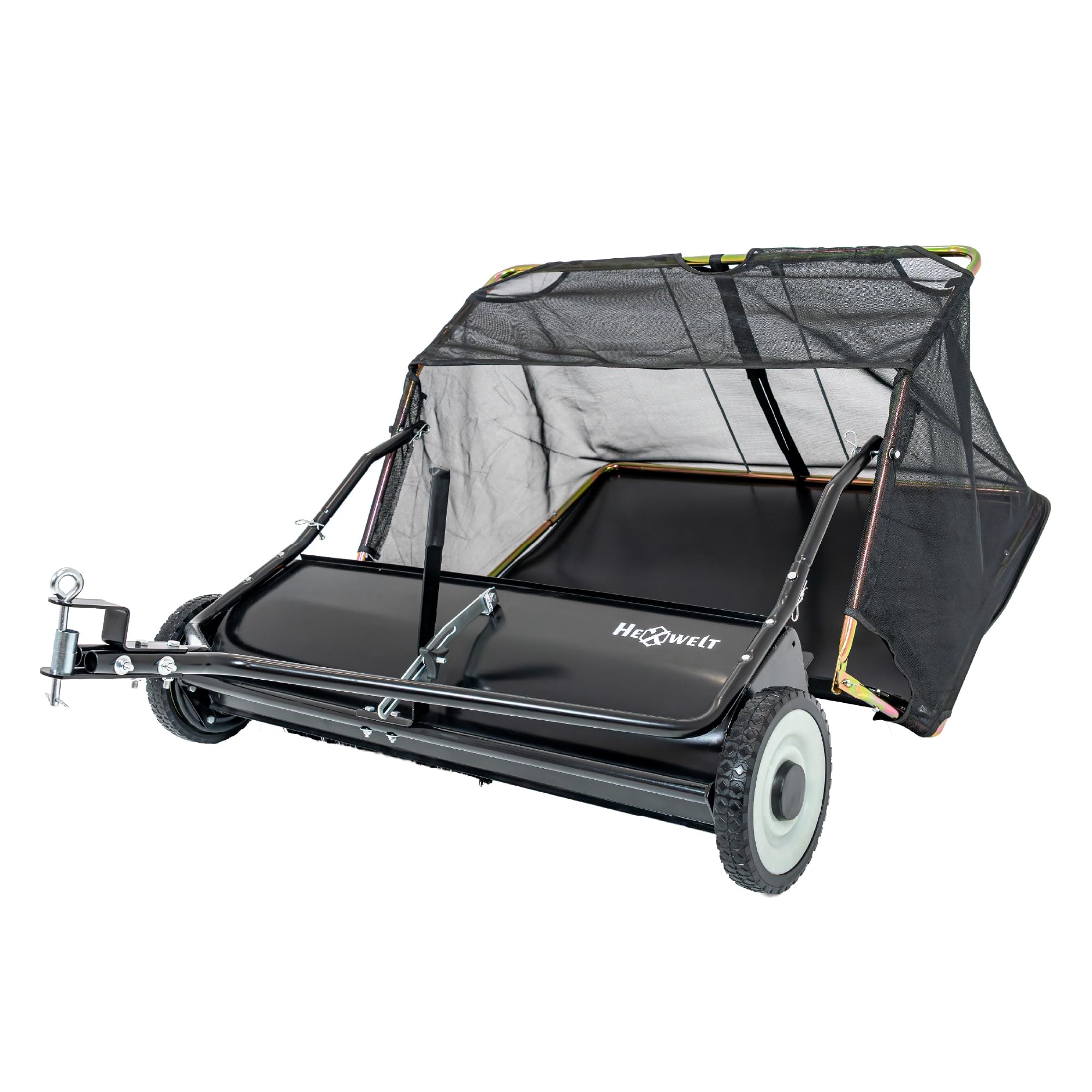 Raccoglitore foglie e prato HW-SWEEPER 370L, spazzatrice da giardino per trattorino e quad, larghezza 96 cm, spazzatrice rimorchio per foglie, erba, aghi e rifiuti da giardino
