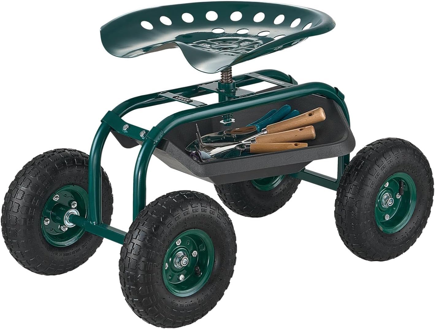 VEVOR Rolling Garden Cart with Swivel Seat, Heavy Duty Garden Seat with Storage Basket &amp; Tool Tray, 300 lbs Weight Capacity, Outdoor Utility Gardening Stool Scooter for Lawn Yard Planting Weeding