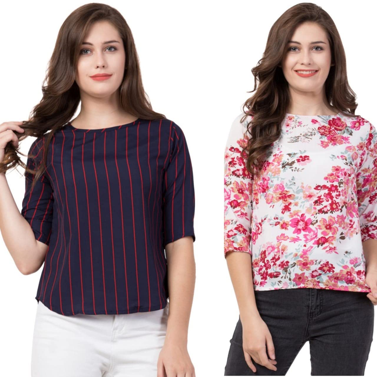 REVEXO,Combo Set of 02,Printed Ladies Top, (Size-L) 4245 Gold-picture-25