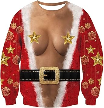 Idgreatim Unisex Ugly Christmas Crewneck Sweatshirt Novelty 3D Graphic Long Sleeve Sweater Shirt
