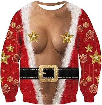 Idgreatim Unisex Ugly Christmas Crewneck Sweatshirt Novelty 3D Graphic Long Sleeve Sweater Shirt