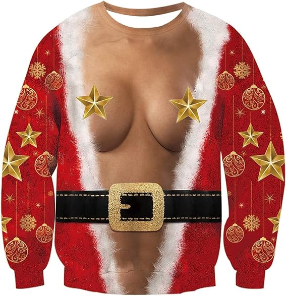 Idgreatim Unisex Ugly Christmas Crewneck Sweatshirt Novelty 3D Graphic Long Sleeve Sweater Shirt