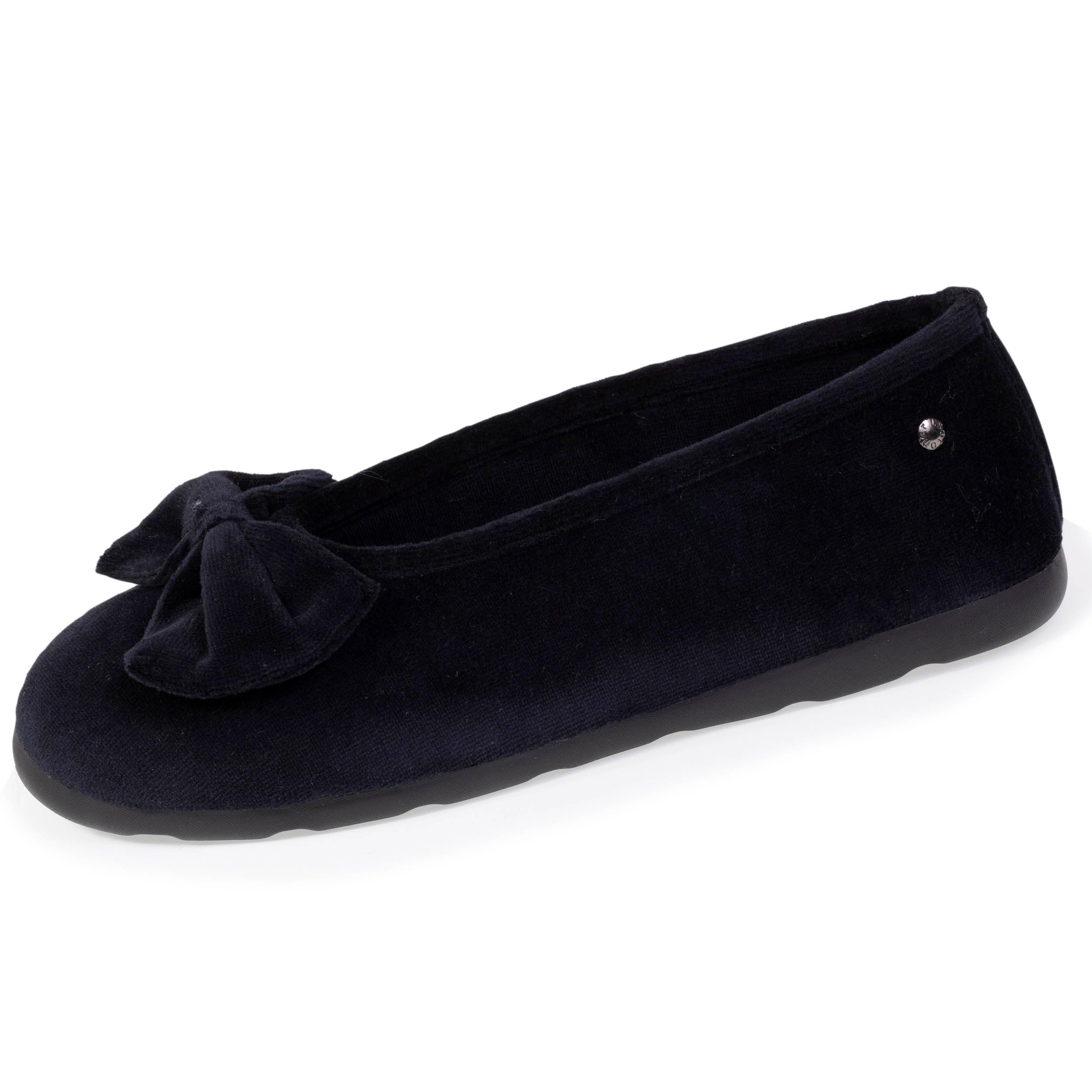 isotoner Women's Satin Ballerina House Slipper with Bow and Faux Suede Sole