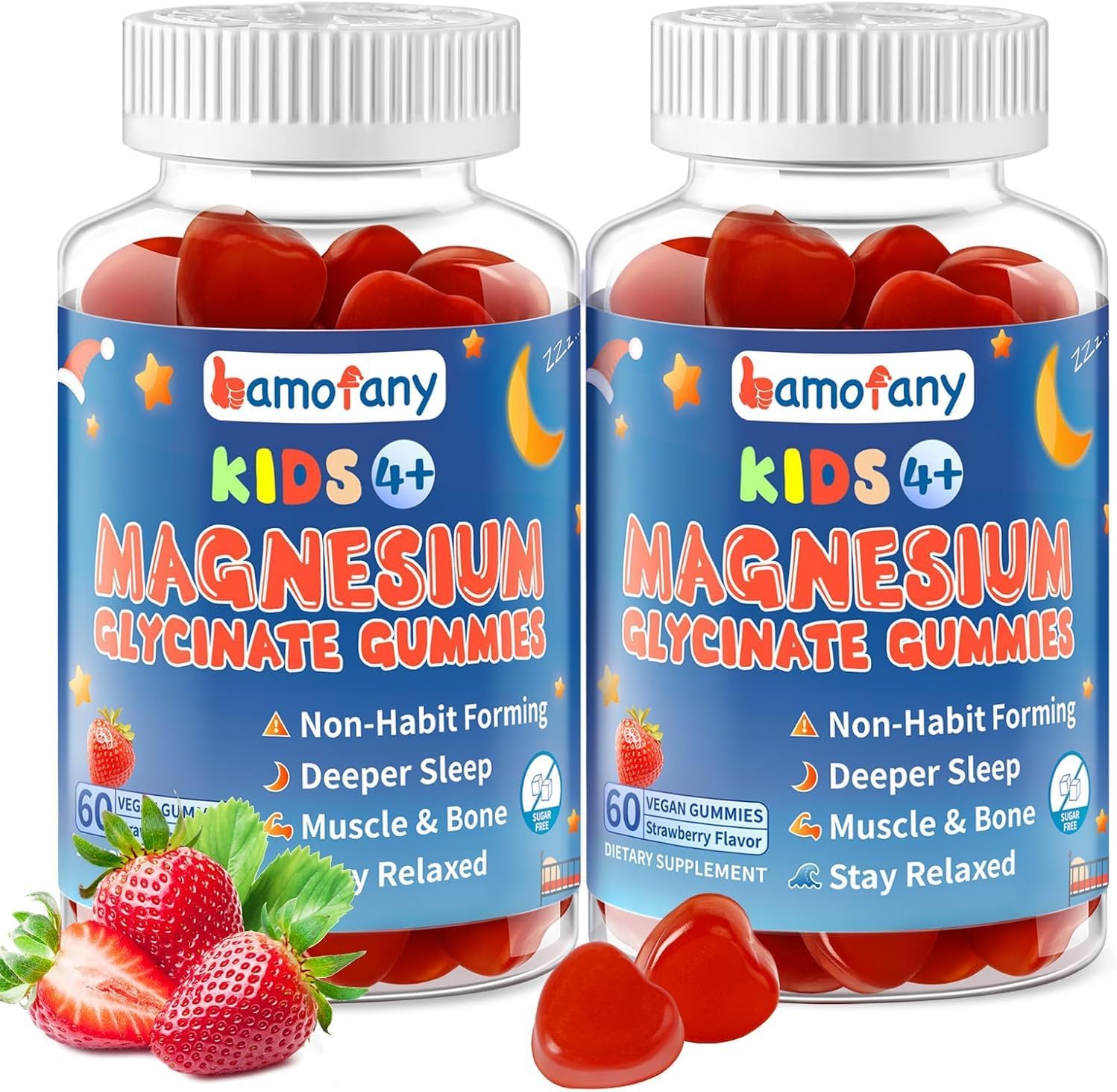Kids Magnesium Glycinate Gummies 250/500mg - 120 Count Double Pack - Sugar Free Calm & Sleep Support for Kid with Vitamin D3, B6 & L-Theanine - Melatonin Free - Vegan (250mg Per Gummy)