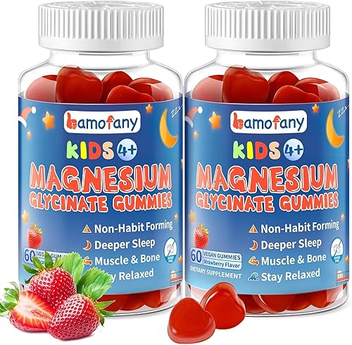Gomitas de glicinato de magnesio para niños, paquete doble de 120 unidades, sin azúcar, apoyo para calmar y dormir para niños con vitamina D3, B6 y