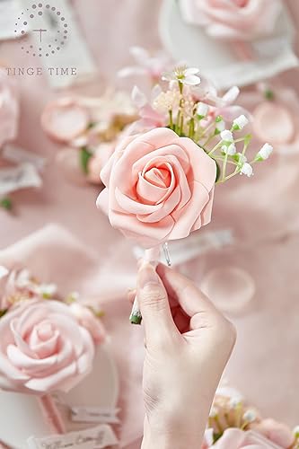 Miniatura 6 de TINGE TIME Boutonniere para hombres, bodas, padrinos de boda, invitados de boda, ramillete de flores artificiales para ceremonia, aniversario, cena