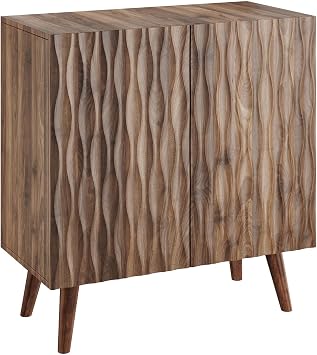ECOTOUGE Brown Fluted Sideboard Cabinet with 2 Doors&Adjustable Shelf | Walnut, Freestanding, Wood Storage, Organizer, Versatile, Sturdy, Durable, Space-Saving, for Living Room, Entryway, Hallway