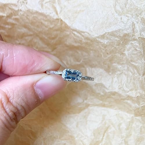 Miniatura 4 de Baguette - Anillo de boda para mujer, solitario, circonita cúbica, ópalo, rosa, zafiro, musgo, ágata, apilables, vintage, filigrana, delicados