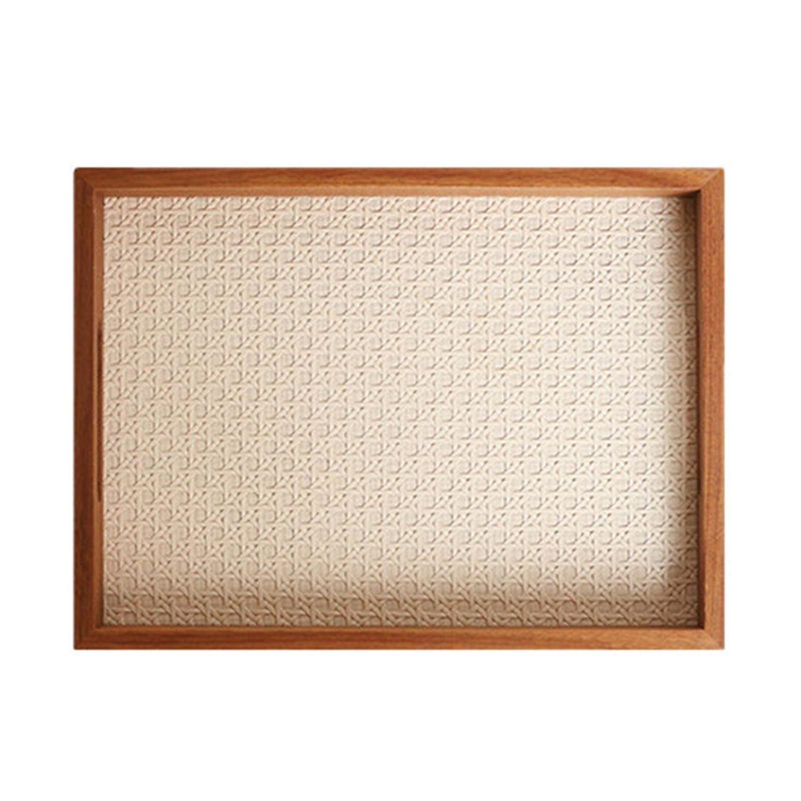 Xcsdew Color2 Solid Wood Tray,Leather Finish,Rectangular Aromatherapy,Openwork Handle,Suitable For Coffee Shop Use(,28X21x4cm)