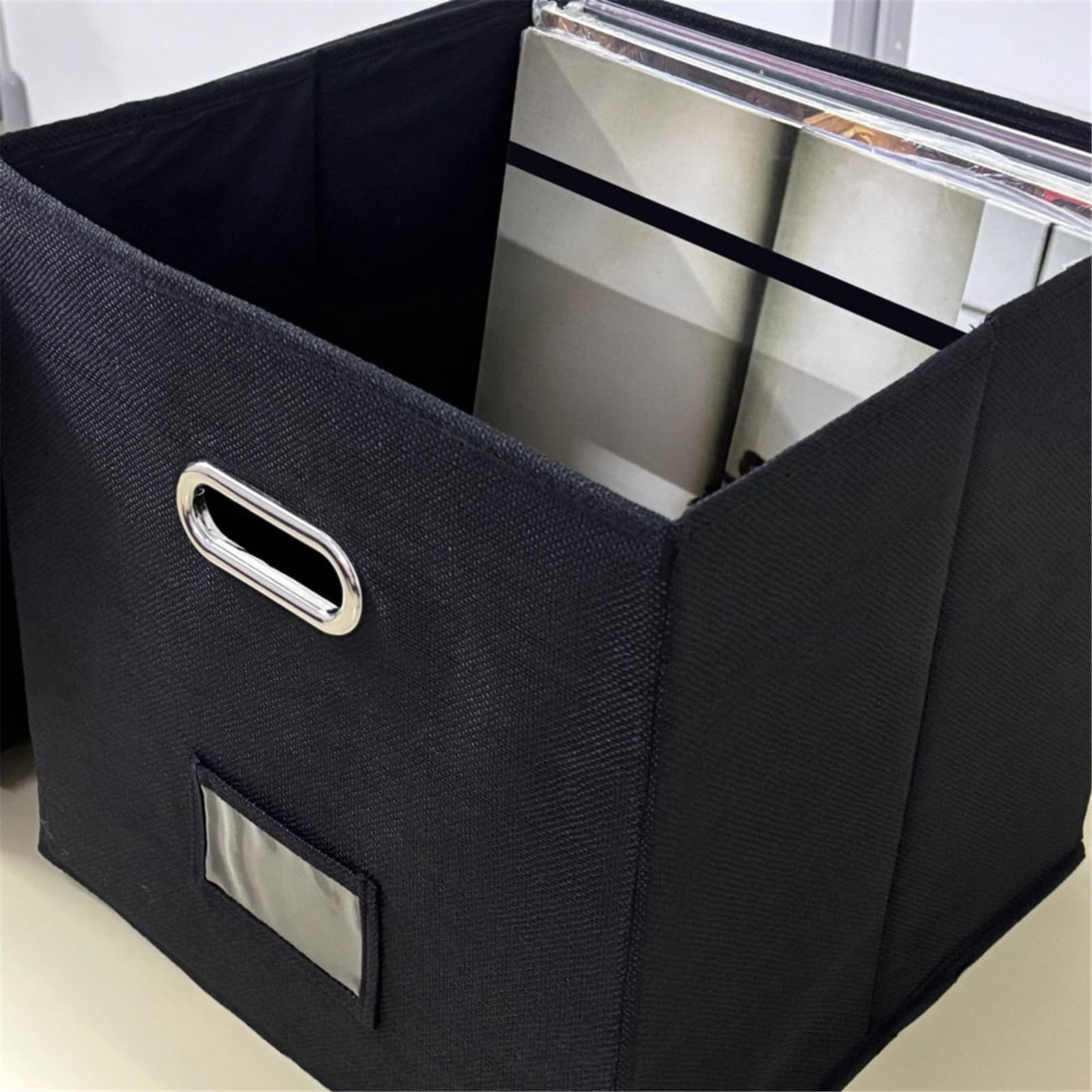 Ufficio Scatola porta dischi in vinile quadrata in tessuto di cotone e lino Scaffale porta dischi