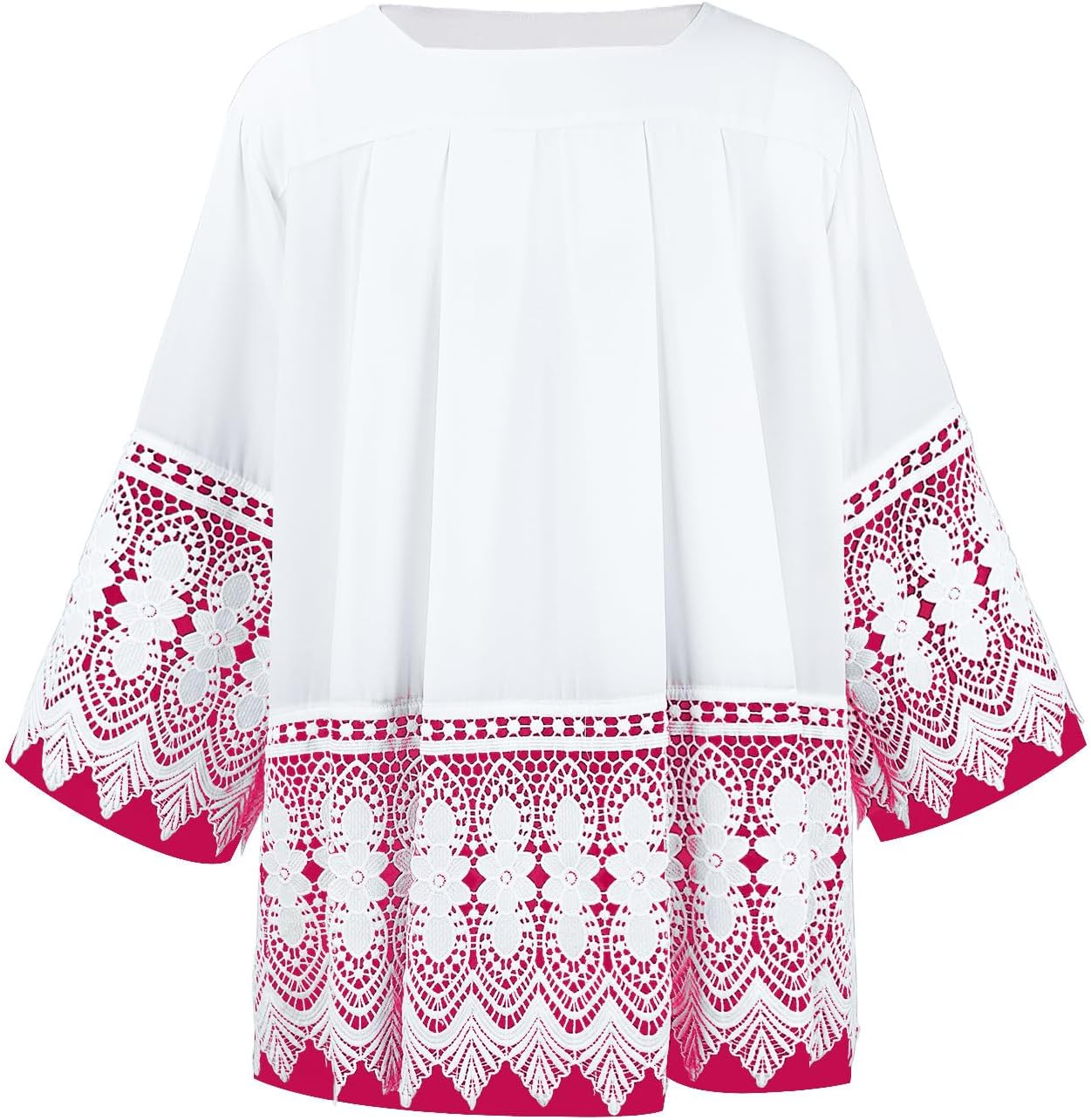 White Surplice Pastor Robe Catholic Pleated Lace Liturgical Short Sleeves Shirt Top