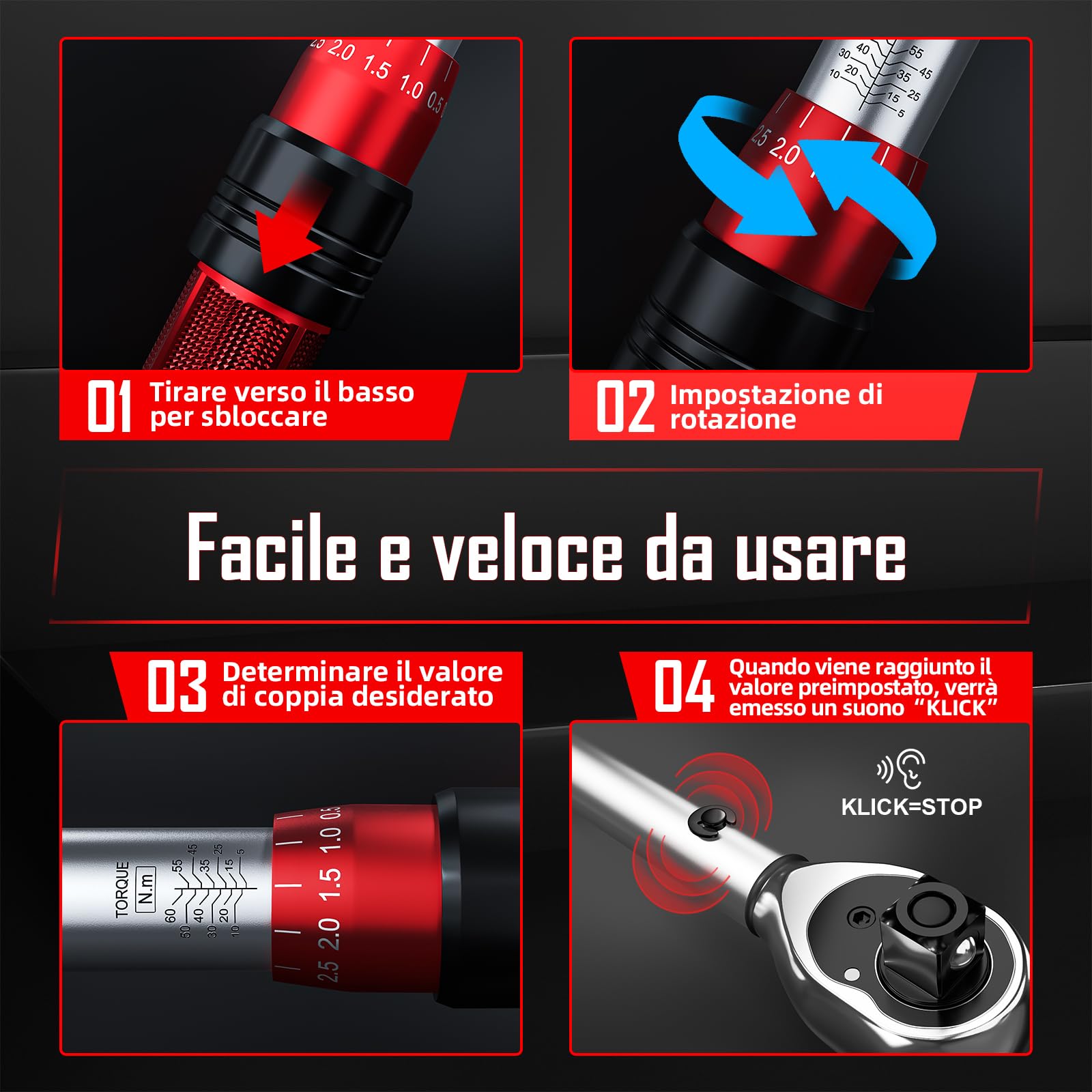 MOCINE Chiave dinamometrica 3/8", 5-60 Nm, set di chiavi dinamometriche per bicicletta e candela 13 pezzi, inclusa asta di prolunga da 250 mm, adattatore da 3/8" a 1/2" e 1/4", manicotto per candela