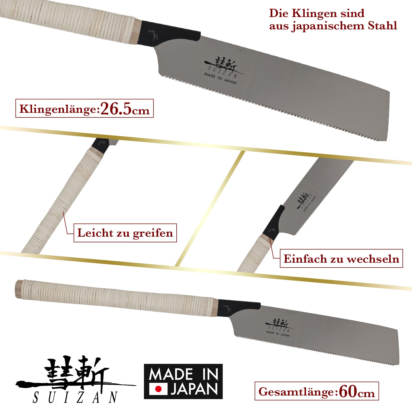 SUIZAN Kataba Einseitige Säge 265mm - Professionelle Japansäge Zugsäge Handsäge Holz Saw Holzbearbeitungswerkzeuge