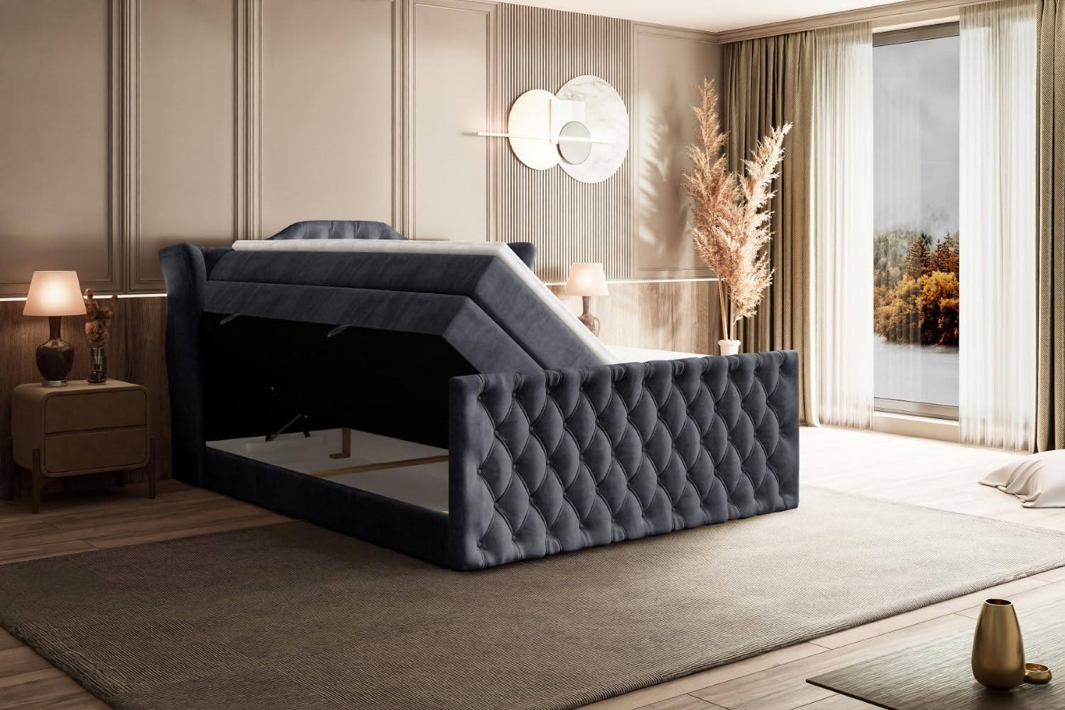 ALTDECOR Boxbett H3 H4 Matratze Vila-Z King - 140x200 - Dunkelgrau | Lattenrost, Topper, Boxspringbett mit Bettkasten, Bett mit Stauraum, Doppelbett, Polsterbett
