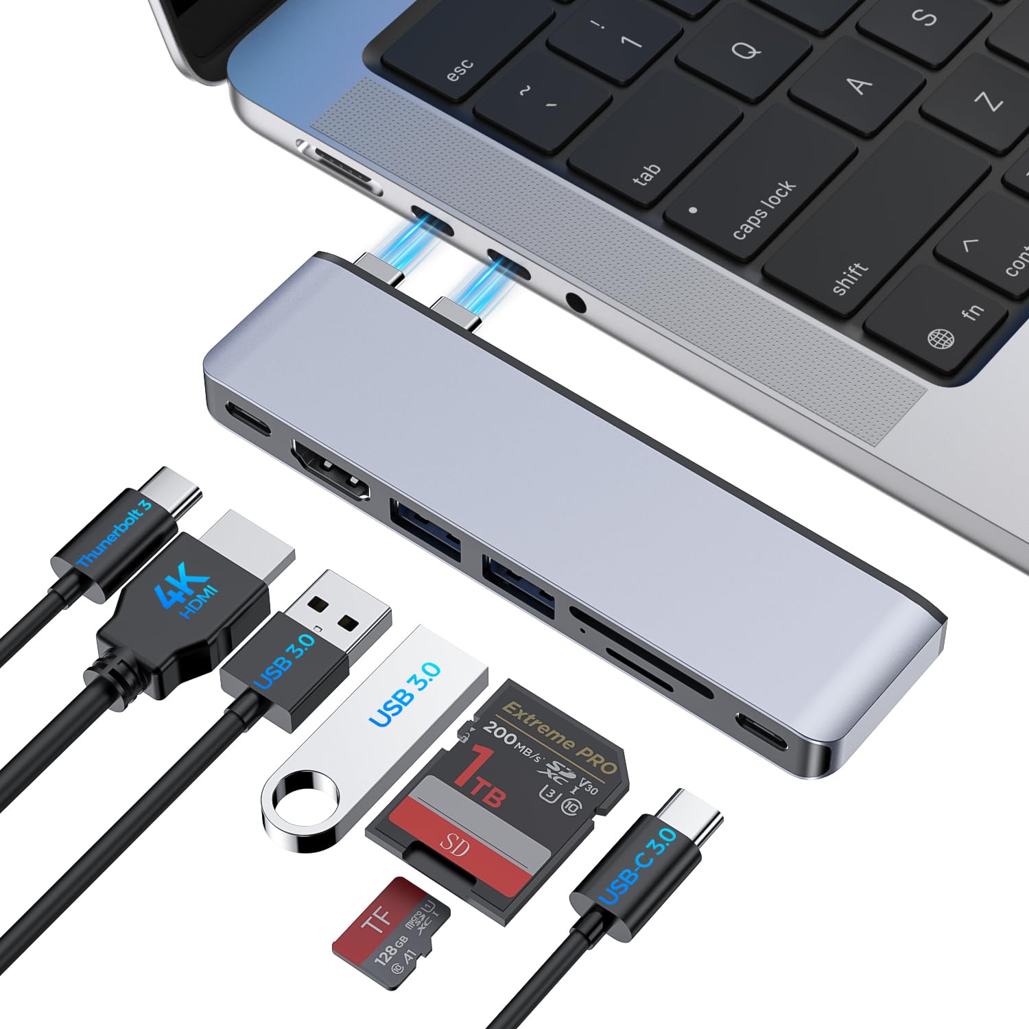 USB C Hub Adapter for MacBook Pro/Air M4 M3 M2 M1 2025-2017 13" 14" 15" 16", 7 in 2 Mac Multiport Adapter Dongle, MacBook Accessories with HDMI 4K, Thunderbolt 3, USB C&A Data Ports, SD TF Card Reader-image-41