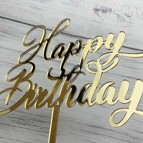 Miniatura 3 de Decoración de pastel de feliz cumpleaños para decoración de fiesta de cumpleaños, espejo acrílico dorado