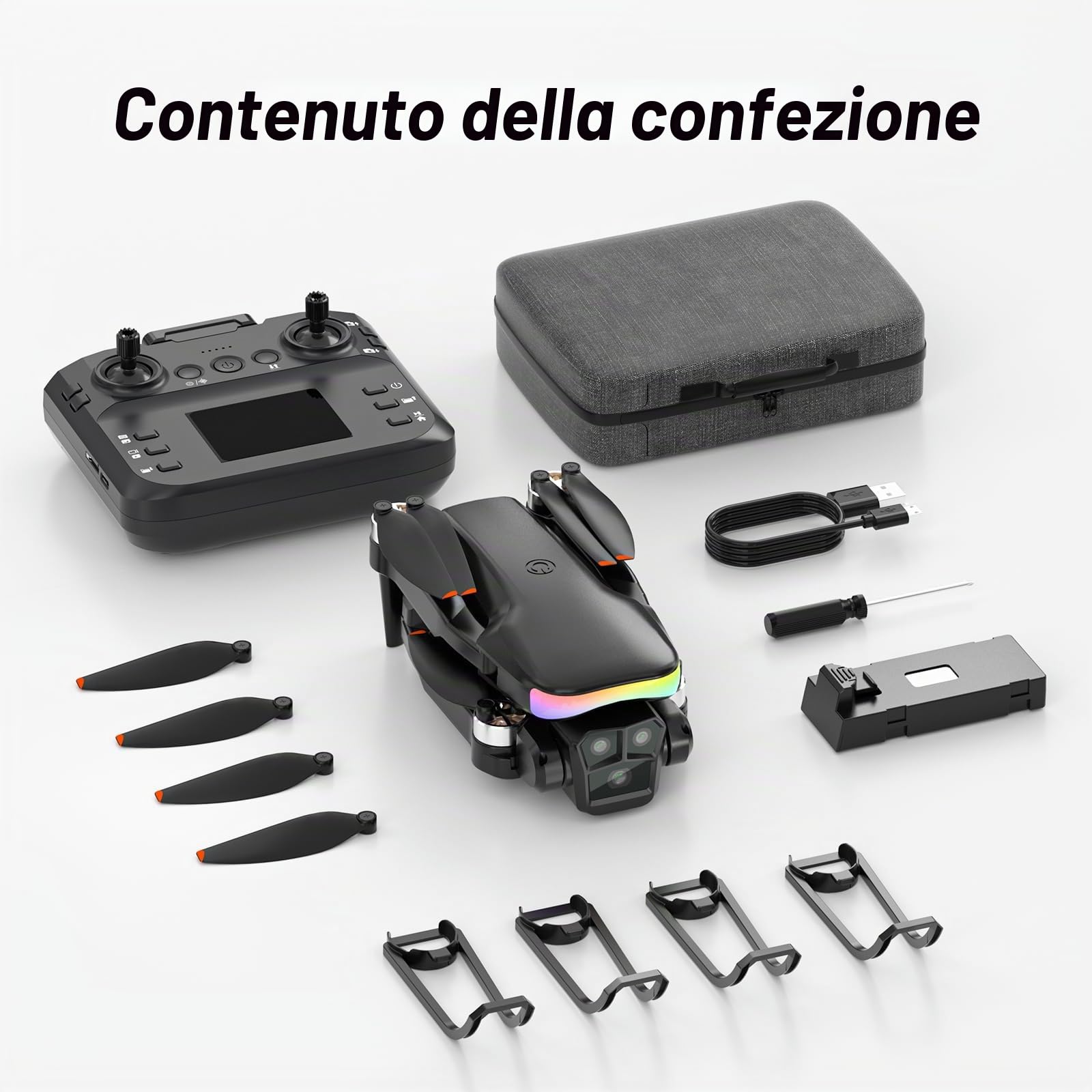 F417PRO Drone con Telecamera 1080P per Adulti Bambini, Mini Drone con Schermo, Doppia Lente 90°, LED, Flusso Ottico, Batteria Modulare, Principianti, Decollo 1 Tasto, Senza Testa, Flip 3D, Borsa