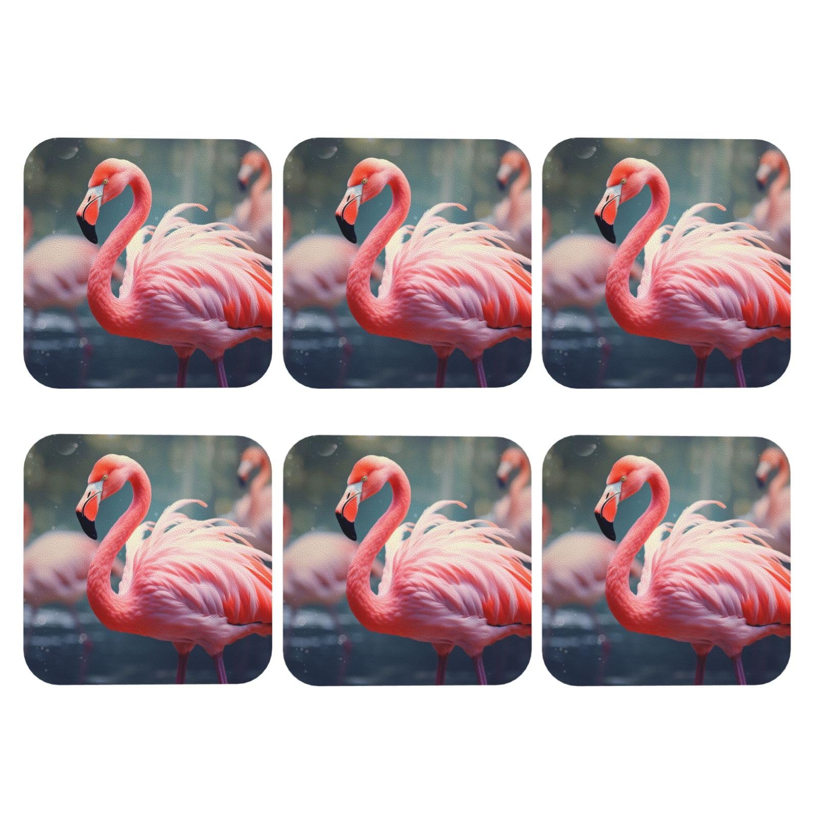 6pcs Leather Coasters for Drinks, Pink Flamingo Drink Coasters for Tabletop Protection, 4" Cup Coasters for Coffee Table Decor, Non-Slip Drinking Cup Mat for Hot Or Cold Drink