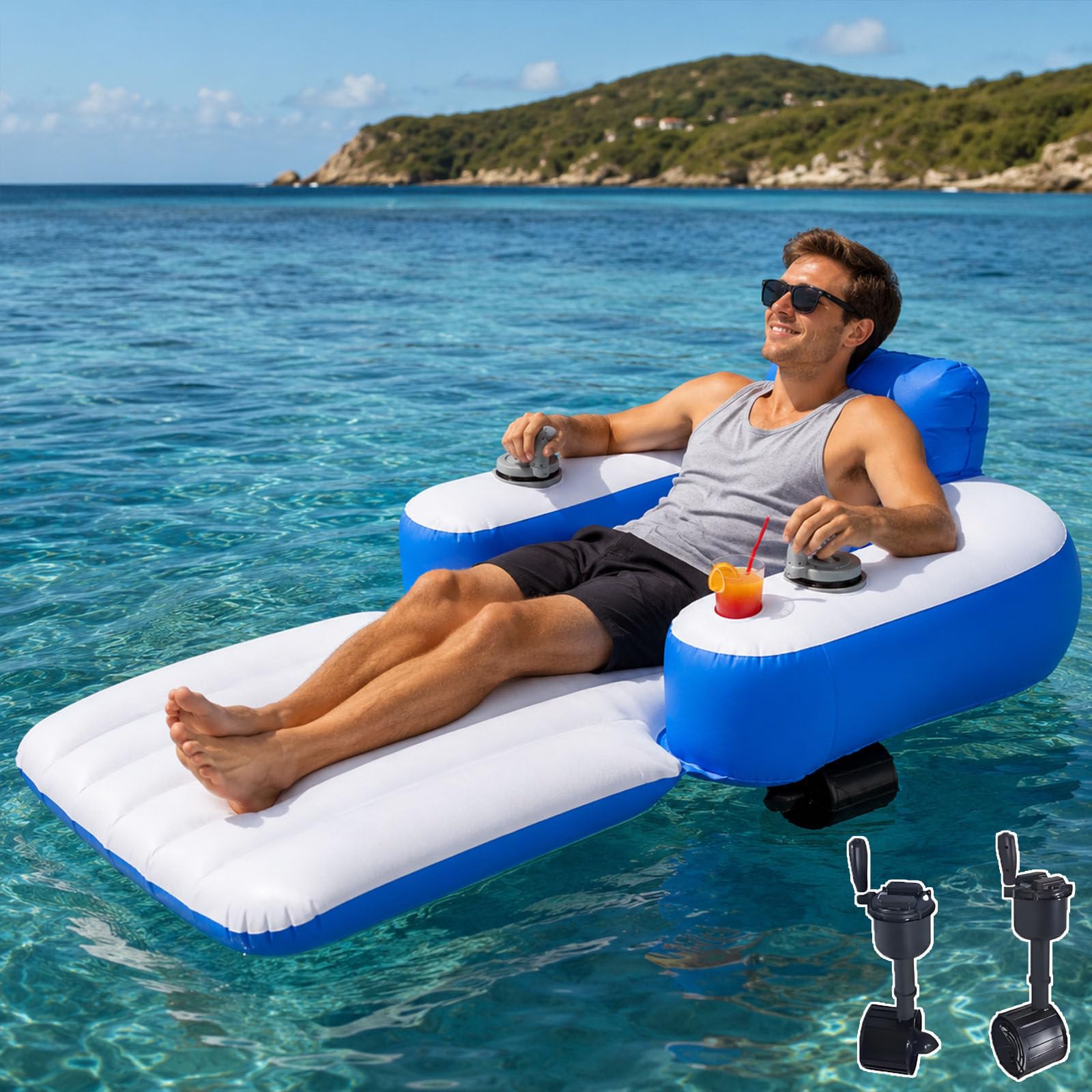 smafoseedding Electric Inflatable Pool Lounger,Motorized Pool Float With 2600mah Battery,Supports 120kg, Quick Inflation,Backrest,Cup Holder-Ultimate Motorized Inflatable Water Blob For Summer Fun