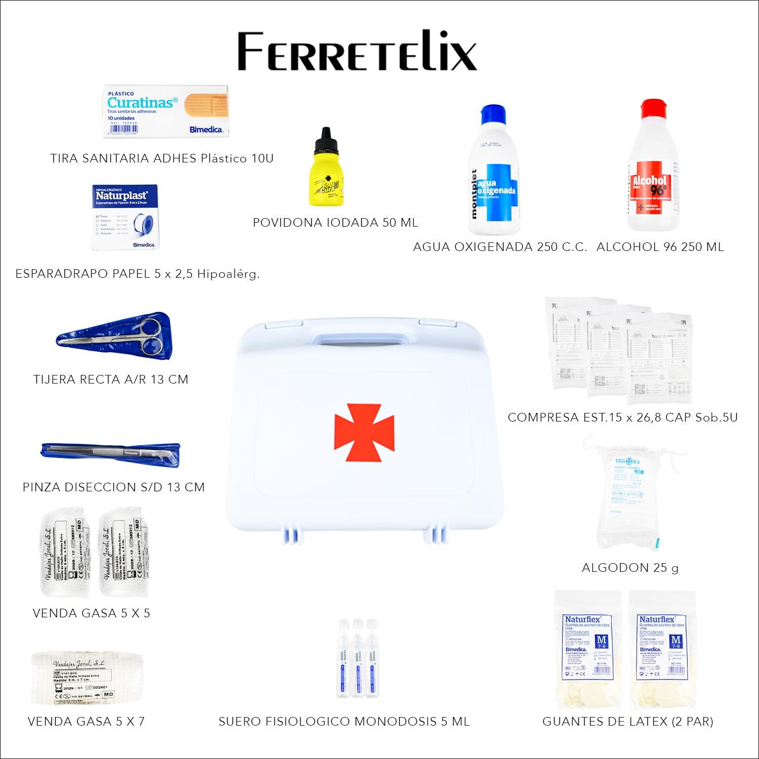 FERRETELIX® Botiquín Maletín Homologado con Dotación – 26 x 23 x 7 cm – Kit de Primeros Auxilios Portátil – Uso Profesional y Doméstico