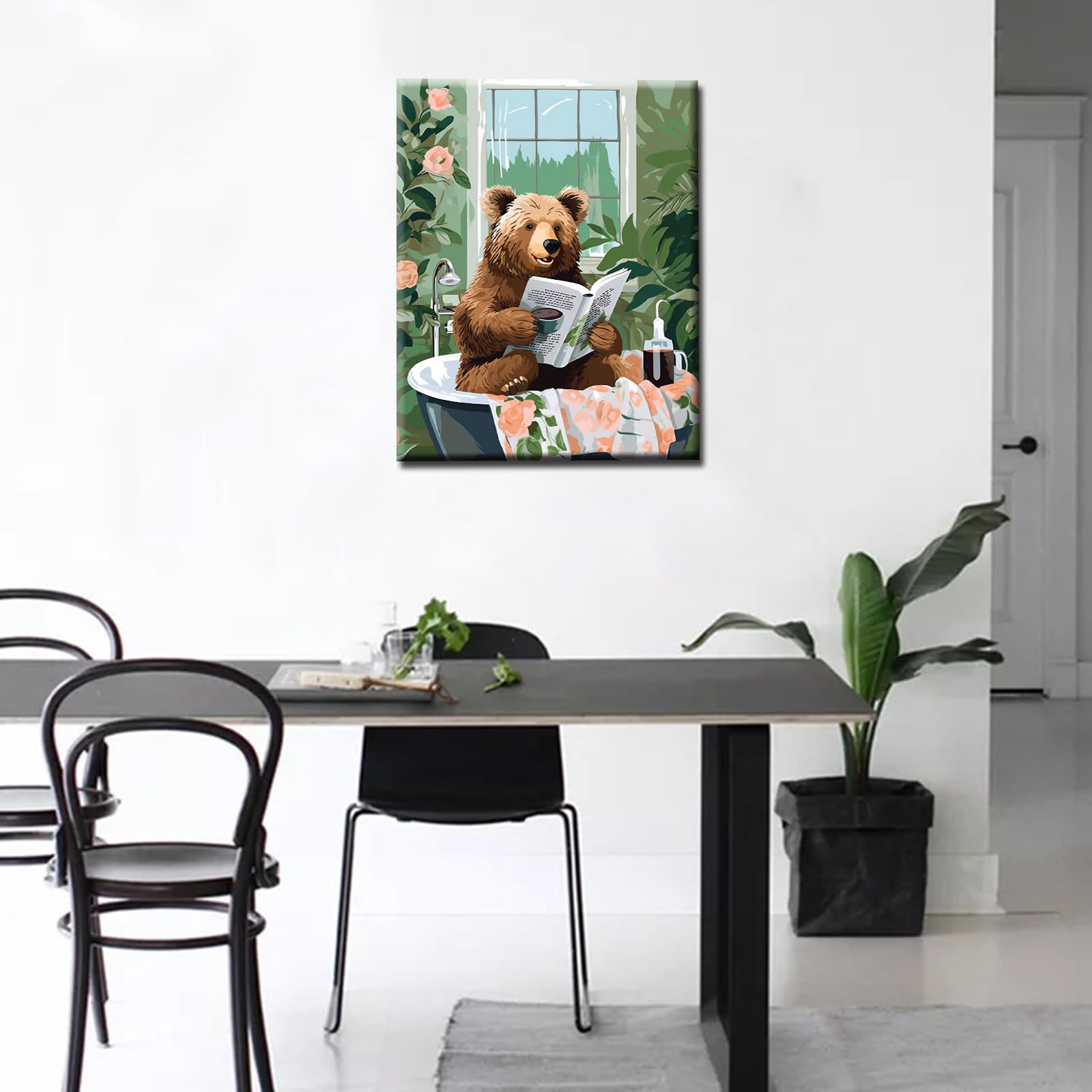 Bear Reading Book in Bathtub 1P Canvas Room Wall Creative Pictures Animal Poster Prints Bathroom Cute Bear Artwork Funny Bathroom Living Room Home Decor Framed Gallery-Wrapped Ready to Hang 16x24inch - Image 4