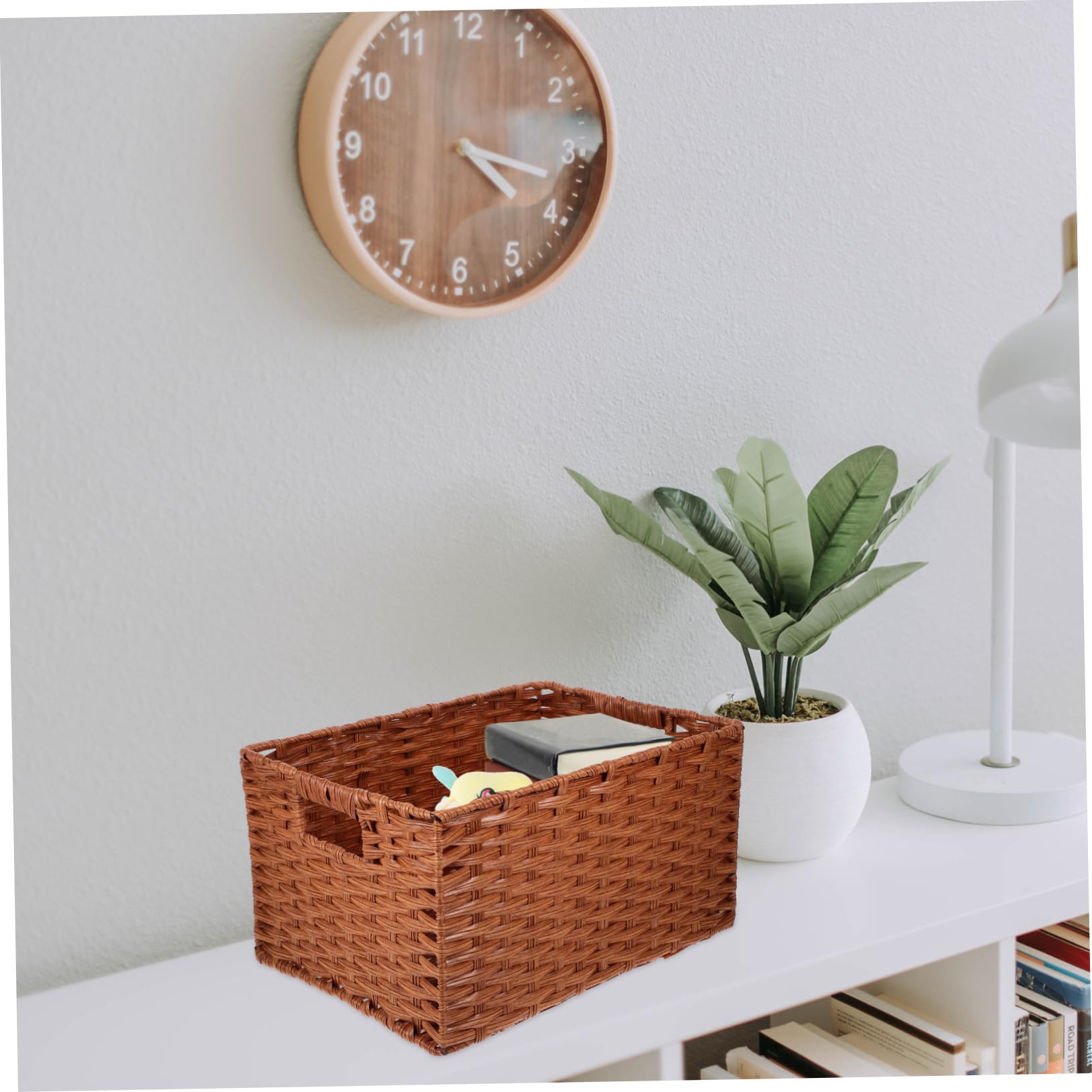 IMIKEYA Cesto Portaoggetti da Tavolo Intrecciato Effetto Rattan Grande Capacità in Ferro e Pp, Design Retrò per Scuole e Case, Soluzione Pratica di Stoccaggio