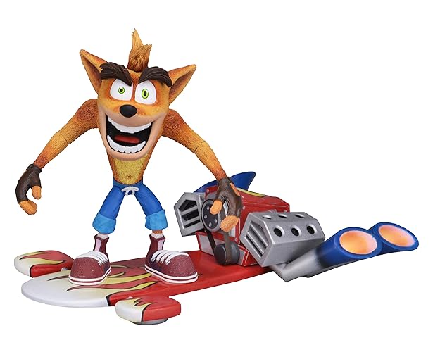 NECA Crash Bandicoot - Figura de acción a escala de 7 pulgadas - Choque de lujo con jet board