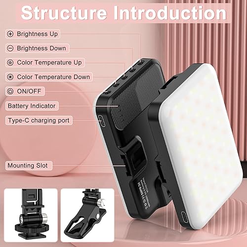 Miniatura 4 de ALTSON Paquete de 2 60 luces LED para selfie, clip portátil para luz de llenado de teléfono, luz recargable de 2200 mAh, CRI 97+, 3 modos de luz,