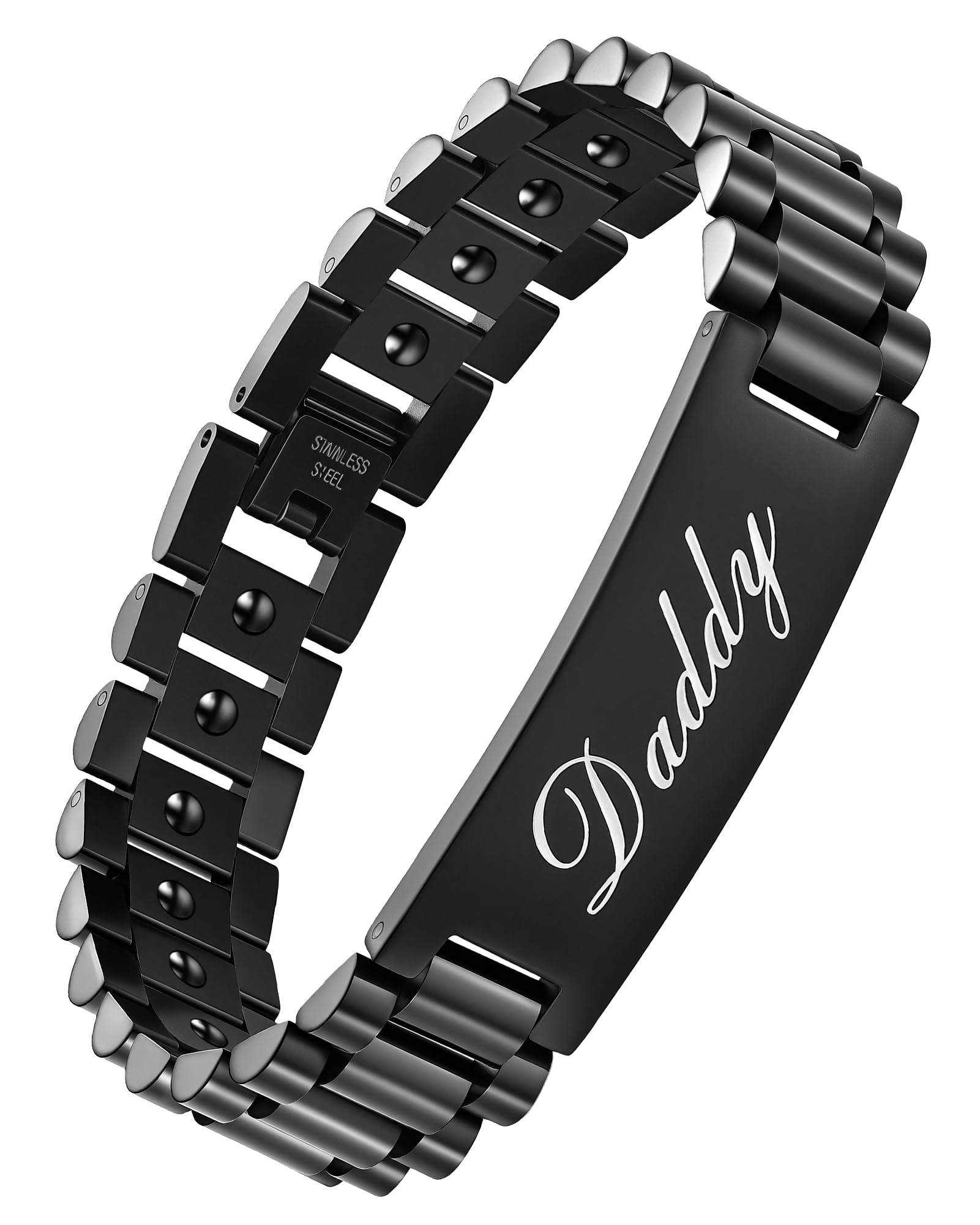 Feraco Magnetic Hematite Bracelets for Men,Titanium Steel Link Bracelet Men's Personalized Jewelry Birthday Gift for DAD Father Husband Boyfriend