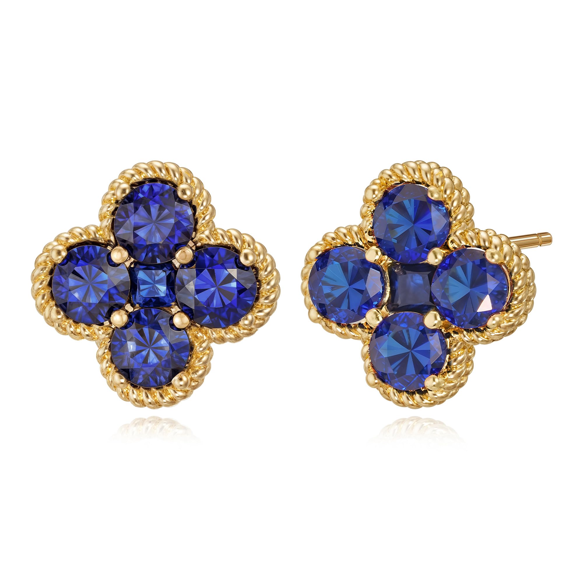 Gold Ohrstecker für Damen Trendige 14k arätig vergoldete zierliche kleine rote Blumen-Ohrstecker mit Zirkonia und Kleeblatt-Motiv Geburtsstein-Ohrringe Schmuck für Damen